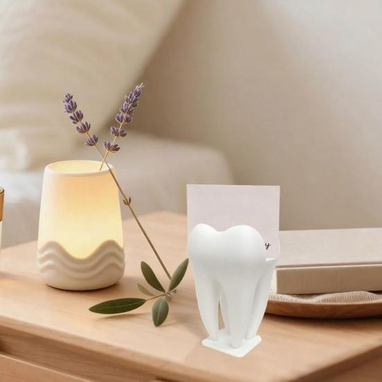 3D Printed Business Card Holder, Tooth Shaped Matte White Organizer, Minimalist Style Ornament for Dental Clinics Office Home