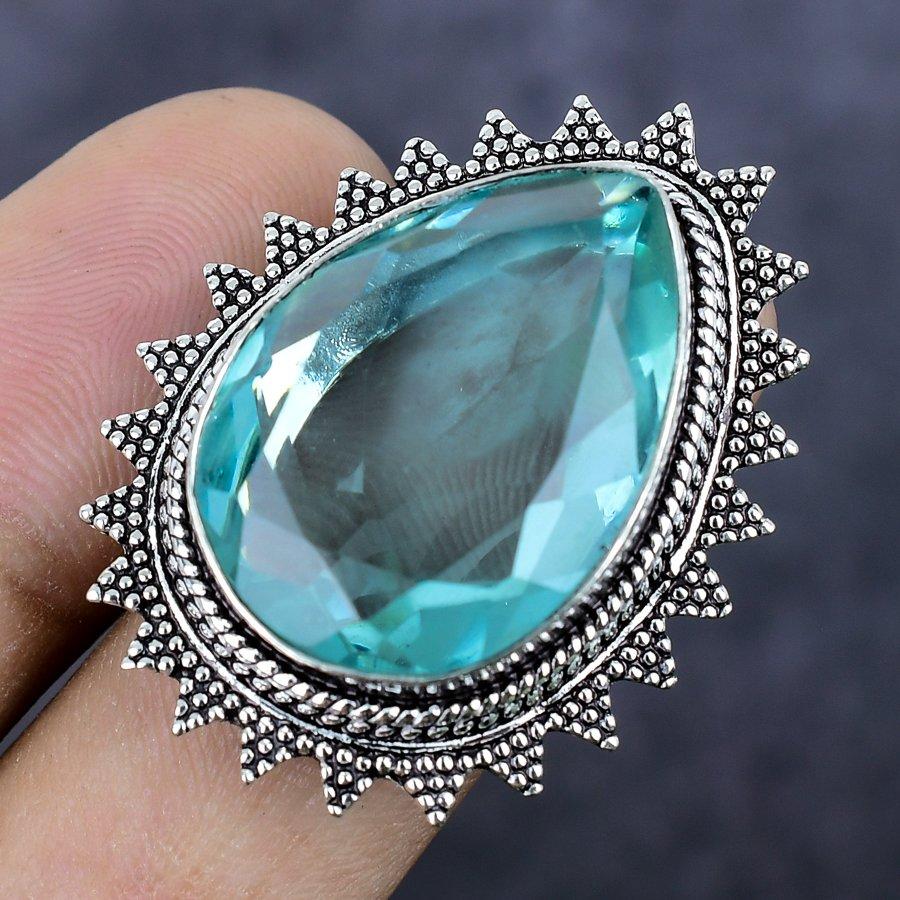Natural Green Amethyst Gemstone 925 Sterling Silver Jewelry Ring Size 7 Z4g29
