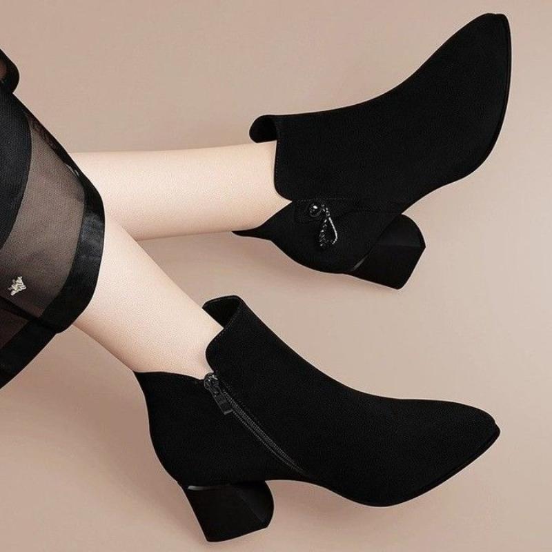 Fashion Chunky Heel Woman Short Shoes Zip With Tassels Booties Boot Large Size Warm High Quality Goth Fashion 2025 Ankle Boots for Women