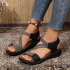 Summer Women's Simple Solid Color Wedge Sandals, Casual Open Toed Retro Thick Soled Sandals, Comfortable Wedge Thick Heel Beach Sandals