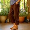 Women Pants Mid-rise Elastic Waist Solid Color Casual Trousers with Pockets Loose Fit Leisure