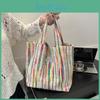 Chic And Elegant Canvas Shoulder Bag Fashionable Striped Design Medium Tote
