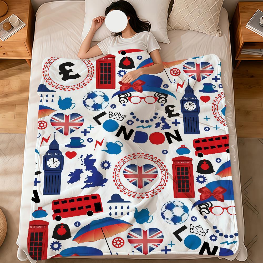 Herz Cartoon Kunstmuster London Big Ben weiche warme Plüschdecke Schlafsaal Sofa Wohnzimmer Haustier Zuhause Schlafzimmer Geschenk Nickerchen Zuhause Flanell