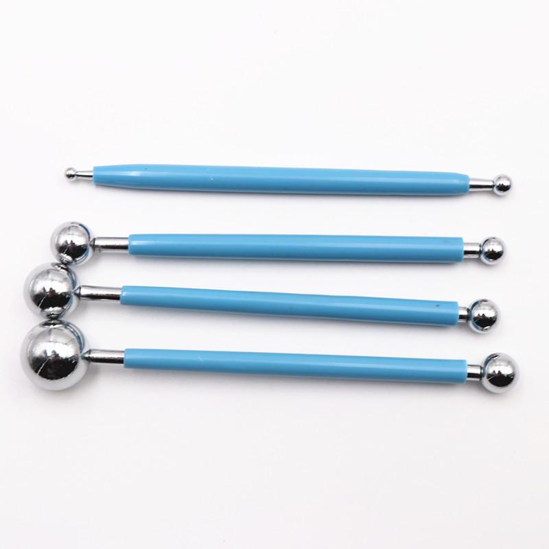 4-Piece Fondant Carving & Shaping Tool Set - Steel Eight-Head Pen for Sugar Flowers & Cake Molds
