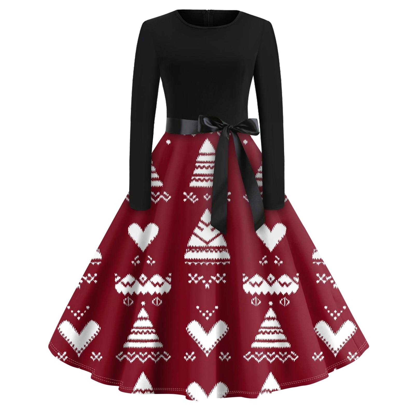 

Платье-клеш с принтом на Хэллоуин для женщин с длинным рукавом, повседневные платья с круглым вырезом и ажурной отделкой S