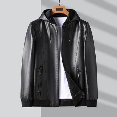 Leather Jacket Men's Autumn and Winter New Men's Hooded Fleece Thickened Leather Jacket Men's Jacket Fashion Casual Leather Jacket