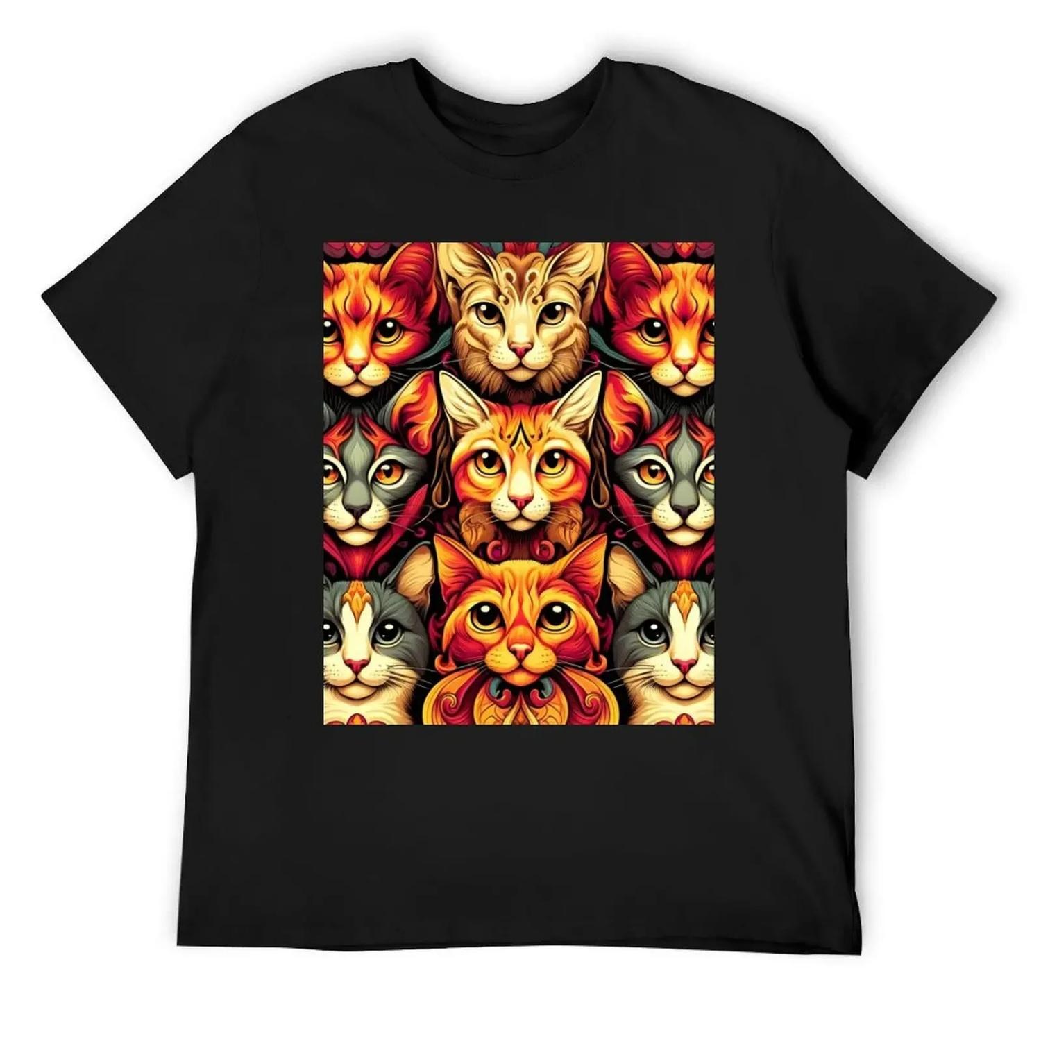

Artistic Cat Mandala Fabric - Vibrant Feline Faces Pattern for Crafting and Home Décor T-Shirt XXXXXL