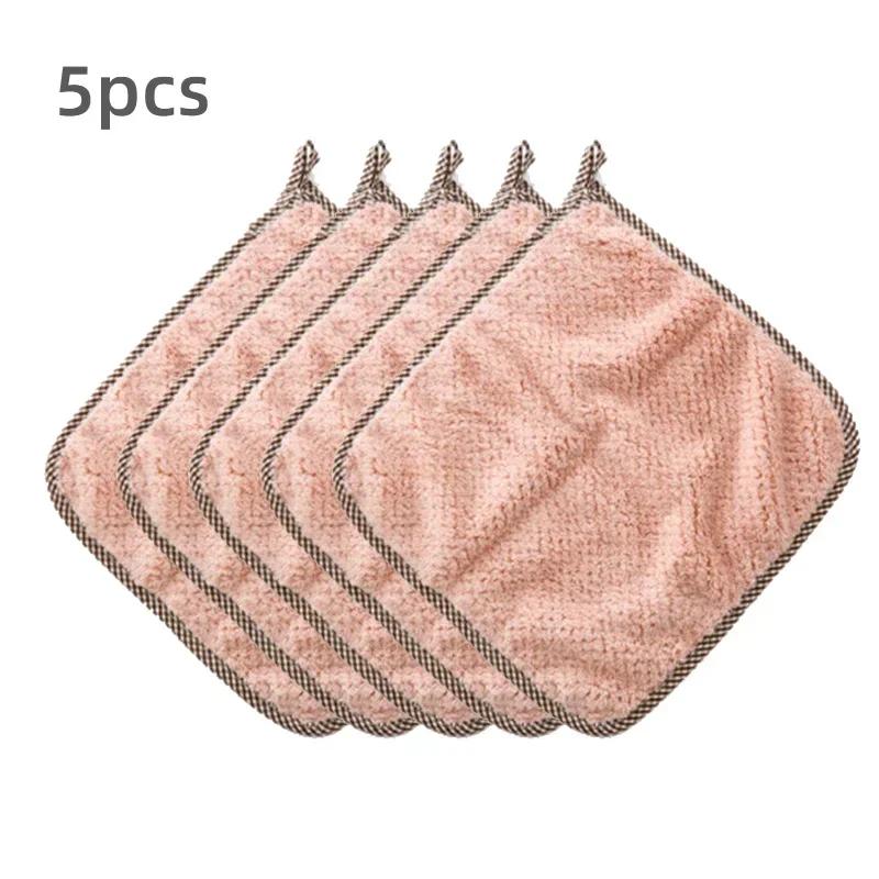 Double-sided Soft Skin-friendly Coral Fleece Towel Quick Drying Super Absorbent Hanging Kitchen Dishwashing Cleaning Cloth Tools