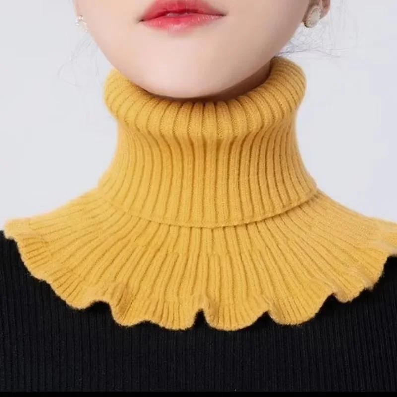 Winter Knit Warm Neck Collar Neck Scarf Women Solid Color Ruffle Scarf Windproof Soft Warm Turtleneck Scarf Elastic Neck Sleeve