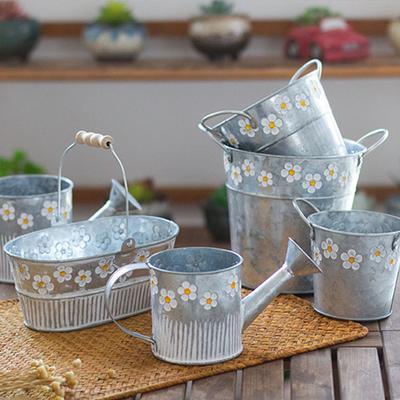 Garden Plants Flower Vase Iron Bucket Flower Pot Metal Vase Table Decor Vintage Iron Balcony Flower Plant Bucket Home Decor