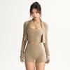 Solid Color Yoga Set: Three-Piece Outfit with Underwear, Pants, and Waist Cincher for Slimming and Body Shaping Fitness.