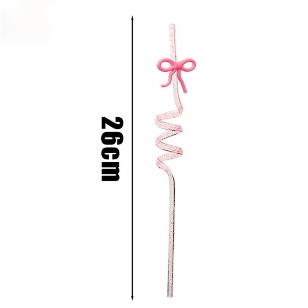 10Pcs Bent Tube Pink Bow Straws Reusable Curved Straw Cute Drinking Straw  Birthday Wedding Supplies