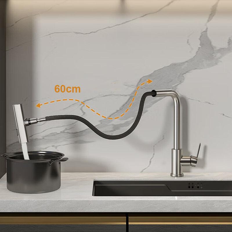 Kitchen Faucet Brass Metal Gray Faucet Kitchen Sink Faucet Pull-out Mixer Hot and Cold Water Taps Deck Mounted