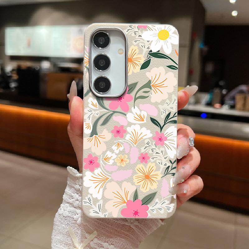 For Samsung S25 Ultra S24 FE S23 S22 S21 A56 A36 A16 A55 A15 Case Sakura Floral Print Soft Shockproof Slim Matte TPU Leather Texture Phone Cover