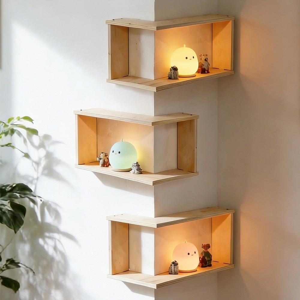 Wooden Corner Floating Shelves Double-layer Flower Pots Shelves  For Living Room Bedroom