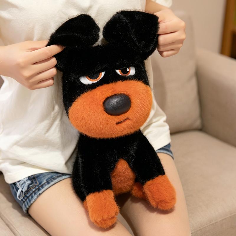 Cool Black Brown Puppy Plush Doll Disdais Face Cool Dog Doll Accompanies Doll Creative Birthday Gift