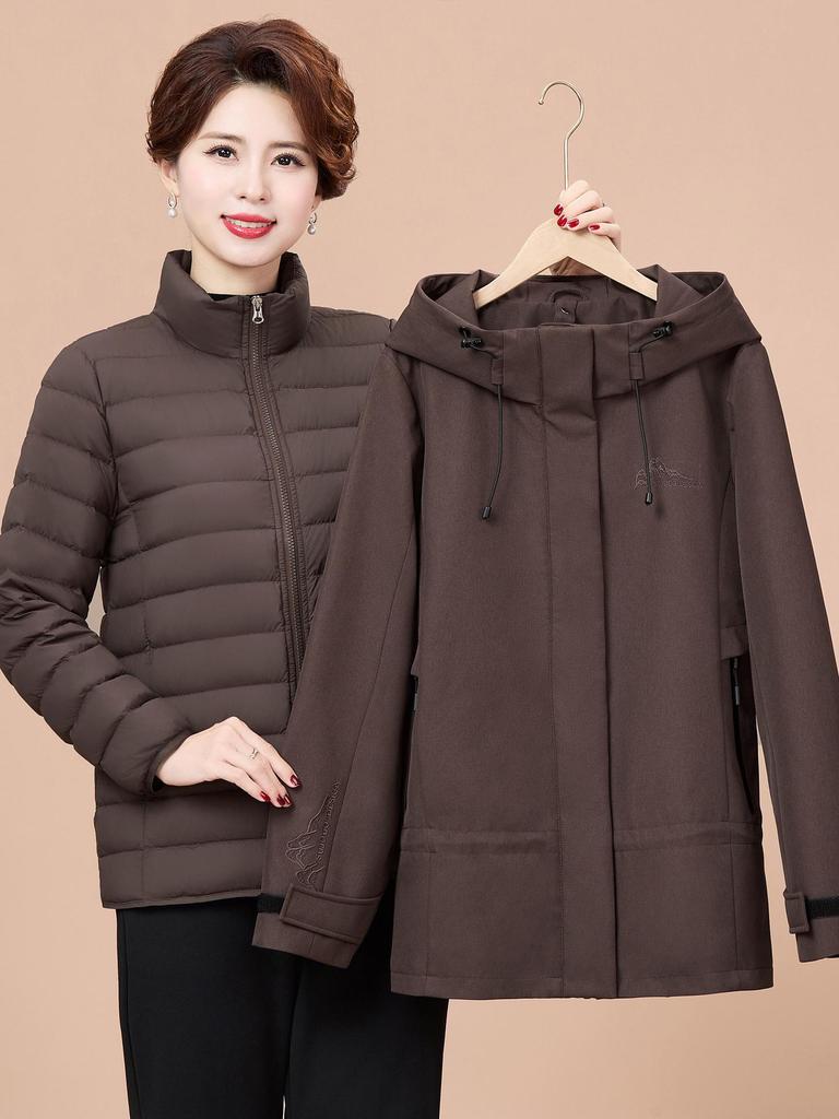 Women's Mid-Length Winter Jacket with Detachable Liner - Thickened, Warm Down Coat for Middle-Aged and Elderly