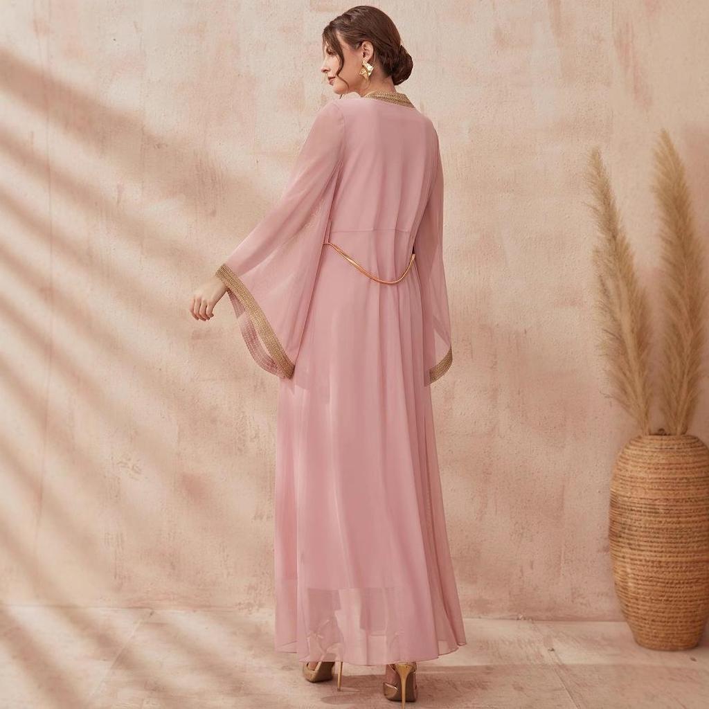 Middle Eastern Muslim Women's Two-Piece Abaya Dress with Belt