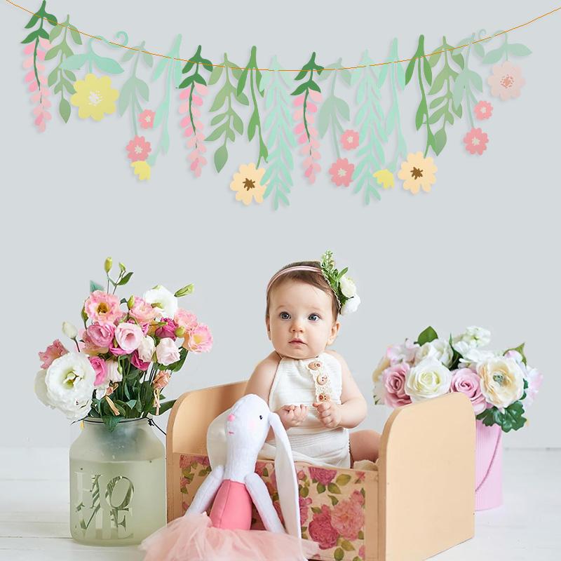 Leaf Flowers Paper Garland Banner Kids Boy Girl Birthday Party Decoration Favors Supplies Spring Home Wall DIY Hanging Flag 2025