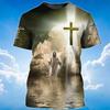 Fashion 3D Jesus Cross Print T Shirt For Men Christianity God Graphic Oversized T-shirts Daily Casual O-neck Short-sleeved Tops