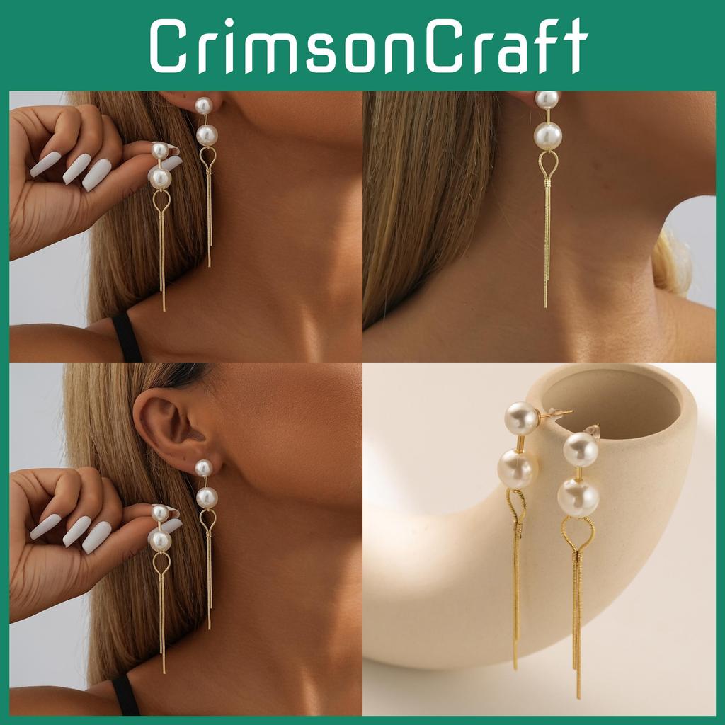 Long Stylish Pearl Earrings For Women Trendy Geometric Dangles Chain