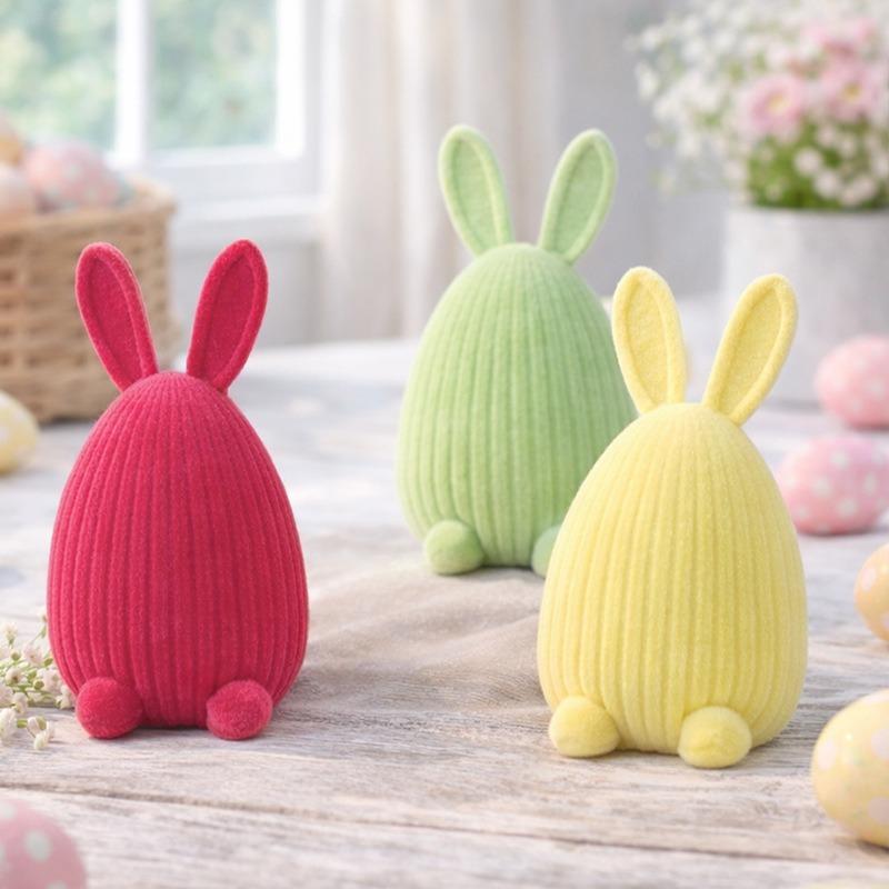 Easter Decorations - Simple Plush Easter Eggs with Rabbits Made of Resin - Decorative Pieces for Home Tabletops