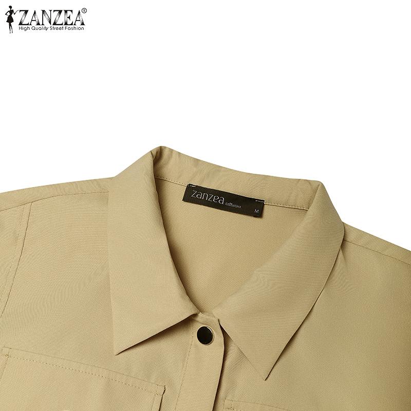 ZANZEA Women Casual Turn Down Collar Loose Summer Short Sleeve Blouse