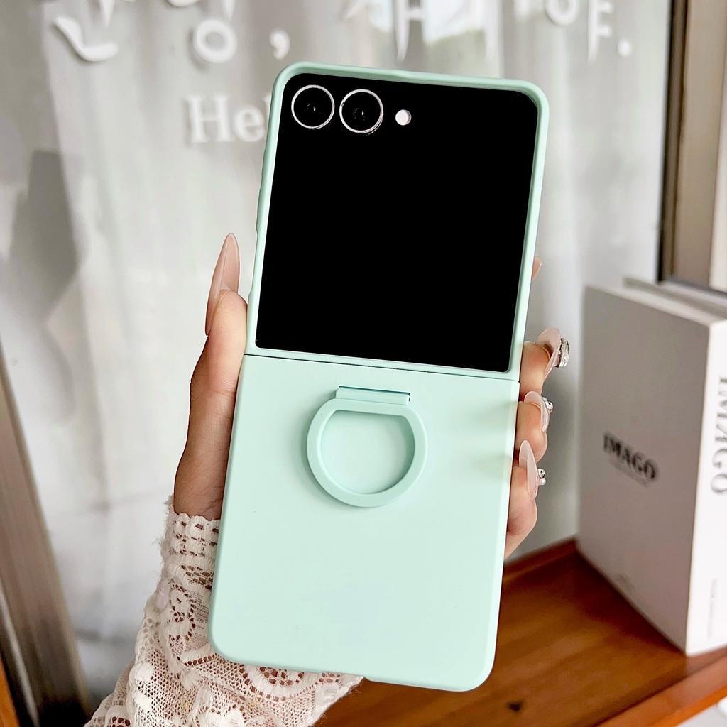Hot Skin Feel Glass Case for Samsung Galaxy Z Flip 7 FE Fold business Fashion Ring Hinge Protective Cover for Flip5 Flip6 Cases