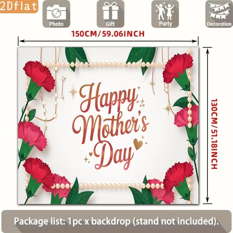 2D Mother's Day Photography Backdrop Happy Mother's Day with Carnation and Pearl Background