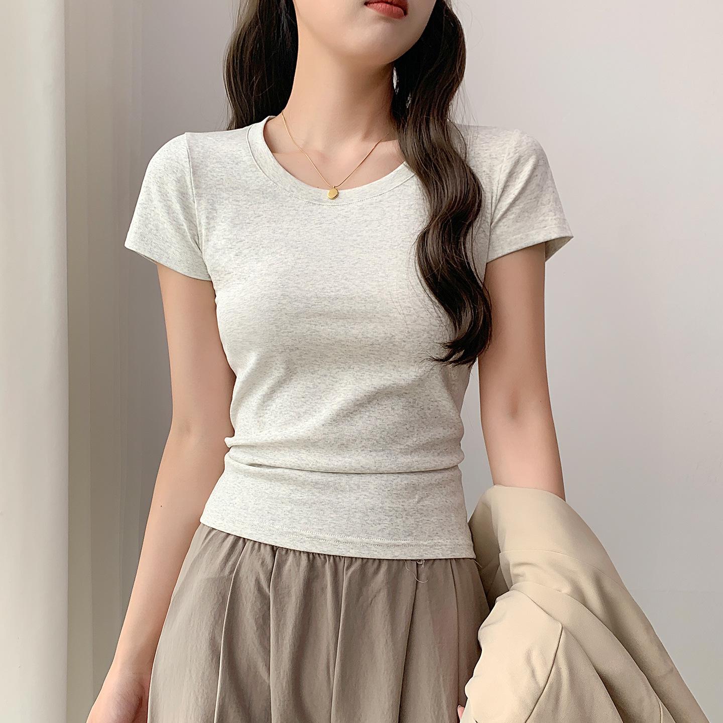 Women s Slim-Fit U-Neck White T-Shirt - Short Sleeve Summer 2026 American Style Double Extra Large