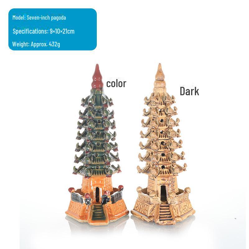 Hexagonal Pagoda Ceramic Ornament for Fish Tanks and Bonsai Sand Tables
