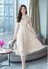 MATSUMIZUYU Lace Long Flare Dress with Long High and Lined for and and Fall Women's Sleeves, Sheer, Cute, Waist, Slimming, Stylish, Parties, Weddings,