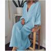 Female Solid Cotton Linen Dresses Holiday Stylish V Neck Long Dress Women Autumn Sundress