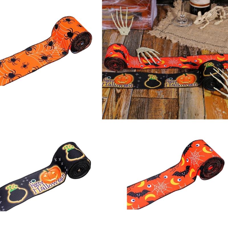 Halloween Theme Wide Ribbon for Halloween Celebration Decors 2.5inch Wire Edged Wide Ribbon 5 Yard for Festival Decors