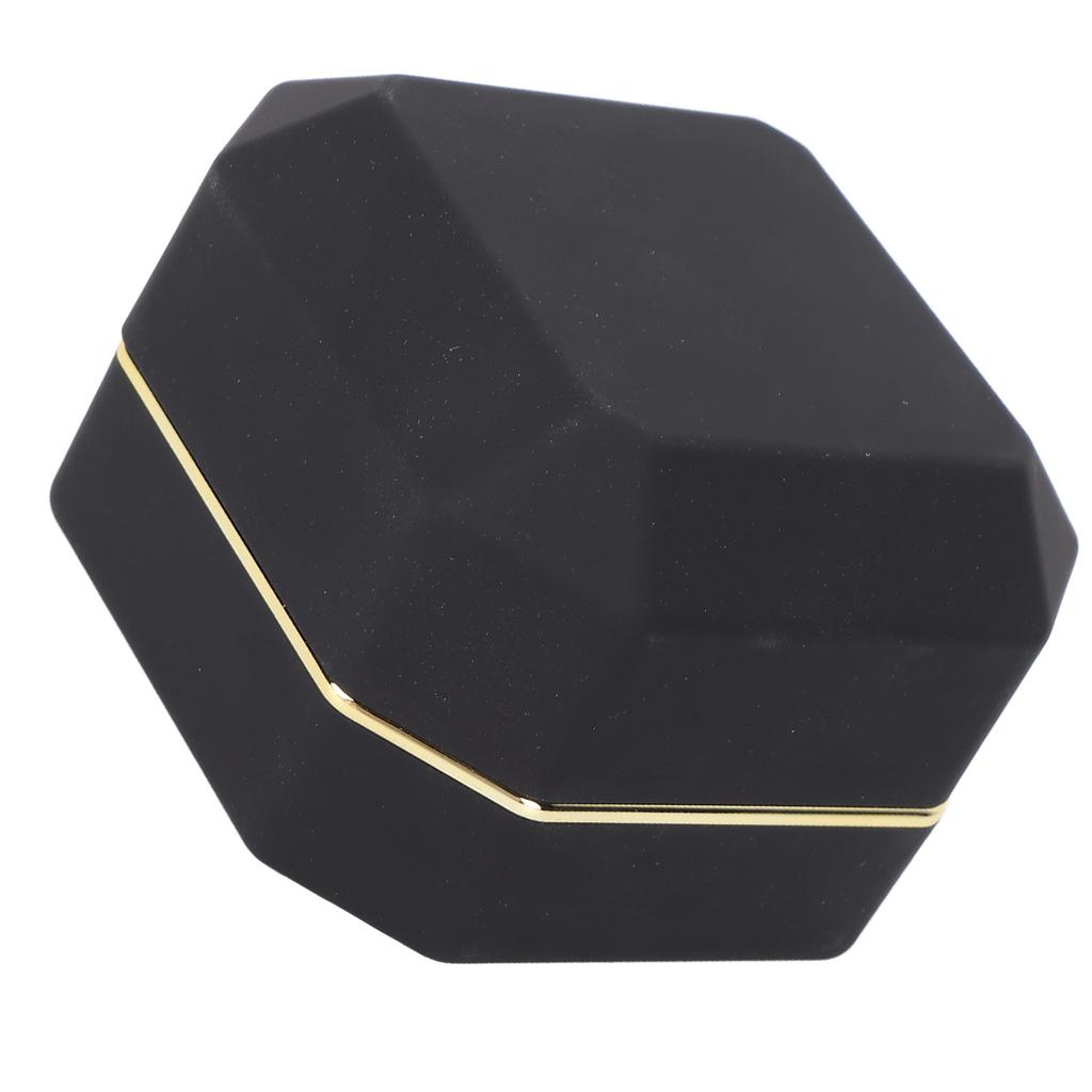 Luksuriøs ringeske Firkantet fløyel Bryllupsringeske med LED-lys for Frieri Forlovelse Bryllup Svart