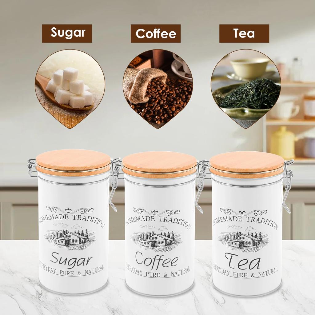 3Pcs/Set Tea Coffee Sugar Canisters Metal Coffee Bean Storage Jars Versatile Tea Coffee Sugar Container Kitchen Food Supplies