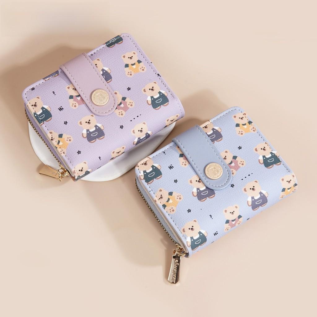 Bear Pattern Print Ladies Wallet Card Case Made Of Pu With Antitheft Features For Women