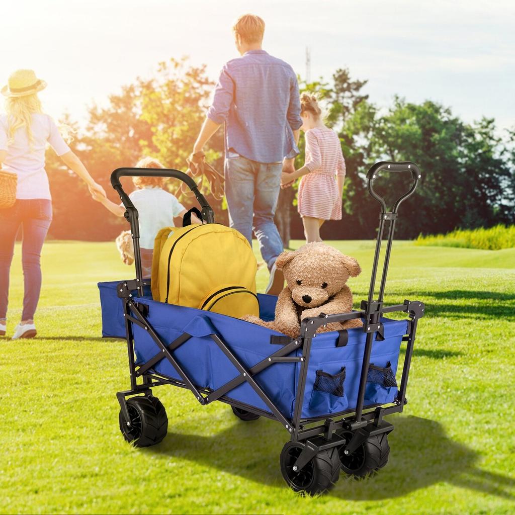 Collapsible Wagon Cart, Foldable Wagon Cart w/ Removable Canopy 600D Oxford Cloth, Collapsible Wagon Oversized Wheels Portable Folding Wagon