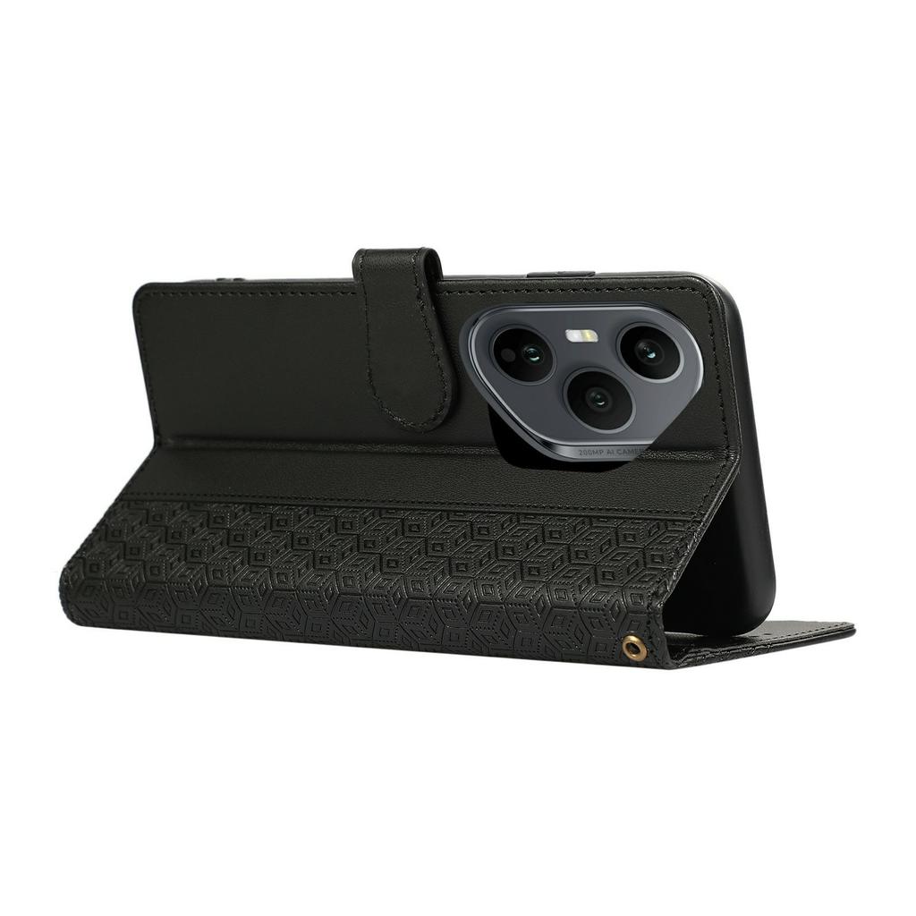 For Honor 400 Pro 5G (Global) Case Splicing Imprinted Rhombus Leather Phone Cover with Wrist Strap