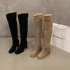 Neuer Stil Damen Schuhe Ärmel Damen Stiefel Winter Warm halten Spitz Wildleder Uni Hoher Schaft Klobige Absätze Damenstiefel