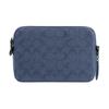 Coach Charter 19 Classic Presbyopia Double Zipper Closure Fabric and Cow Leather Shoulder Crossbody Bag Small Men's Washed Fabric Blue