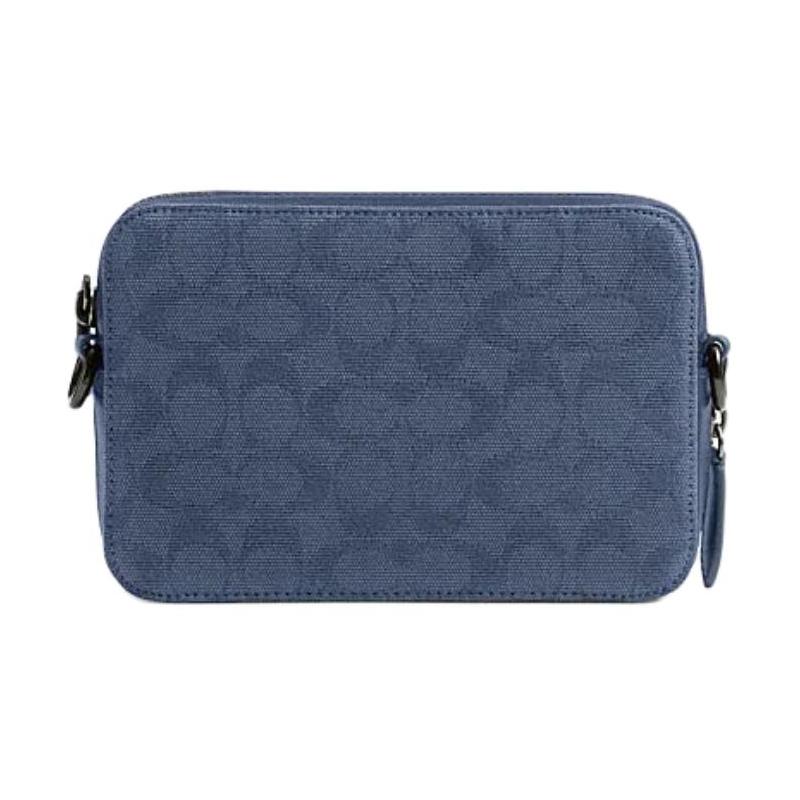 Coach Charter 19 Classic Presbyopia Double Zipper Closure Fabric and Cow Leather Shoulder Crossbody Bag Small Men's Washed Fabric Blue