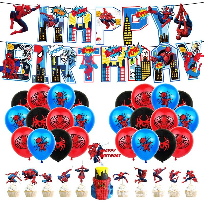 Happy Spiderman Birthday Party Decor Banner Cake Decorations Baby Balloons Kids