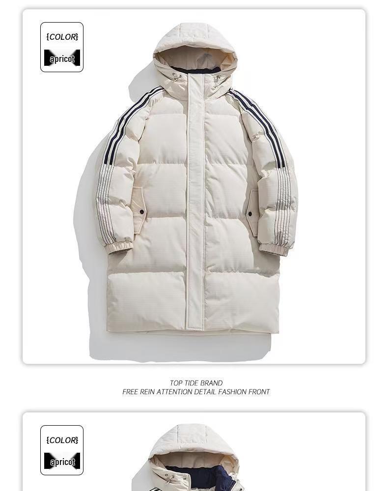 Unisex Mid-Length Striped Cotton-Padded Jacket - Winter 2025, Warm & Thick, Korean Style Student Coat