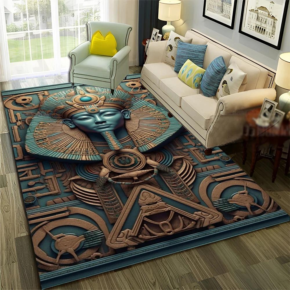 Pharaoh Egyptian Mythology Hieroglyphics Carpet Rug for Home Living Room Bedroom Sofa Doormat Decor,Area Rug Non-slip Floor Mat