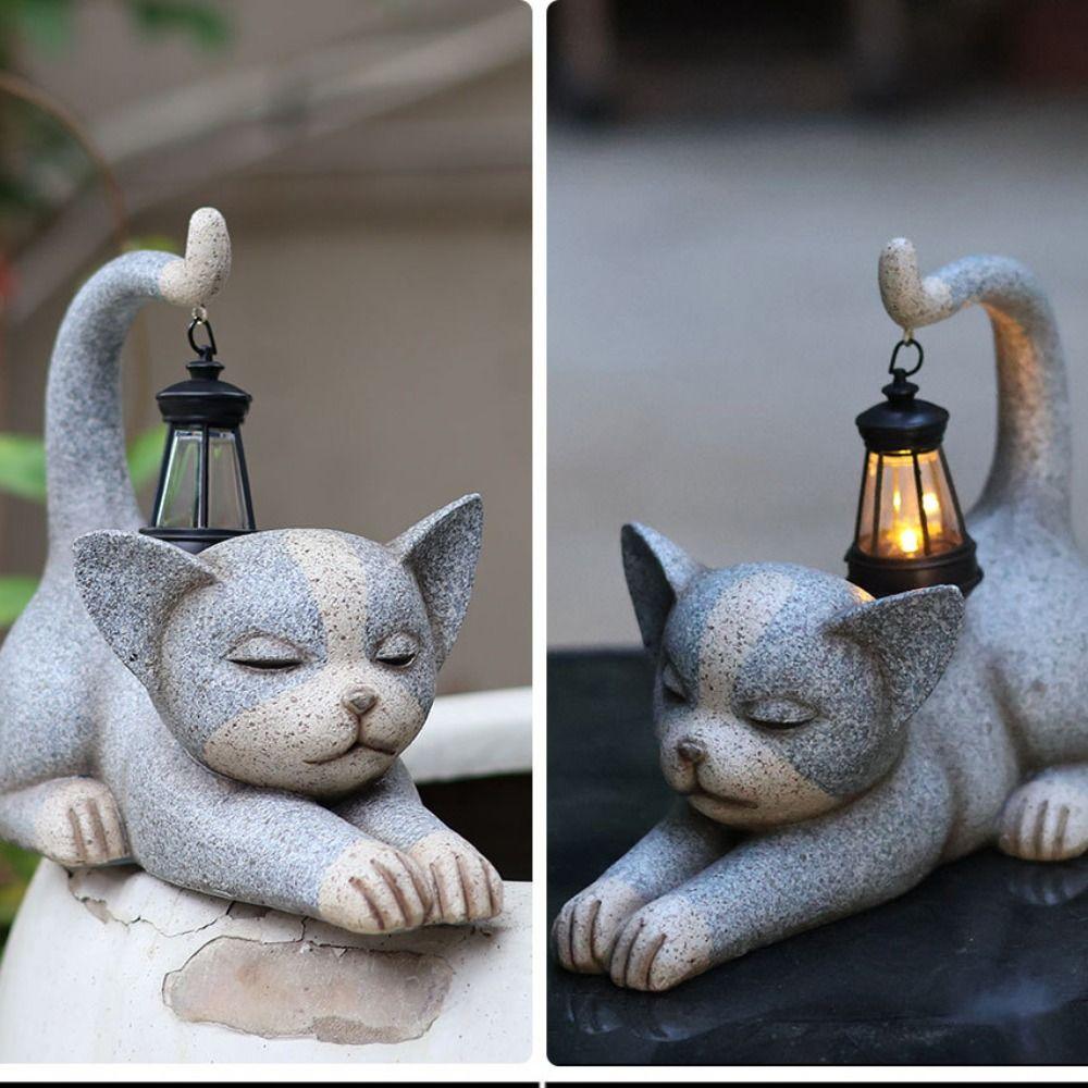 Roztomilé sochy zvířat Lampa Kreativní umění Figurky Ornamenty Kočičí solární socha Světlé nádvoří