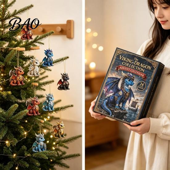 Christmas Tree Hanging Ornaments Dragon Advent Calendar 2026, 2D Flat Acrylic Ornaments, Unique Gifts 24 Days Countdown Gift Box for Kids, Fantasy