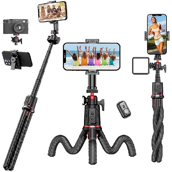 Phone Tripod Flexible Selfie Stick - Octopus Camera Tripod Extendable Cell Phone Tripod Stand with Remote, 360° Rotation Portable Travel Tripod for Black 03
