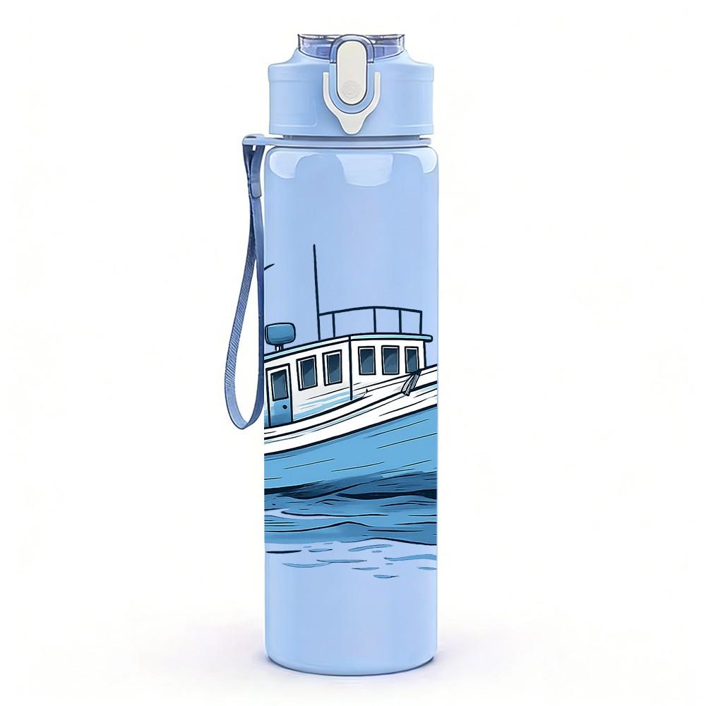 1PC Retro Sail Boat Ship 750ml Color Plastic Sports Water Bottle Leakproof Flip Straw Lid Suitable for Sports Office Home Use