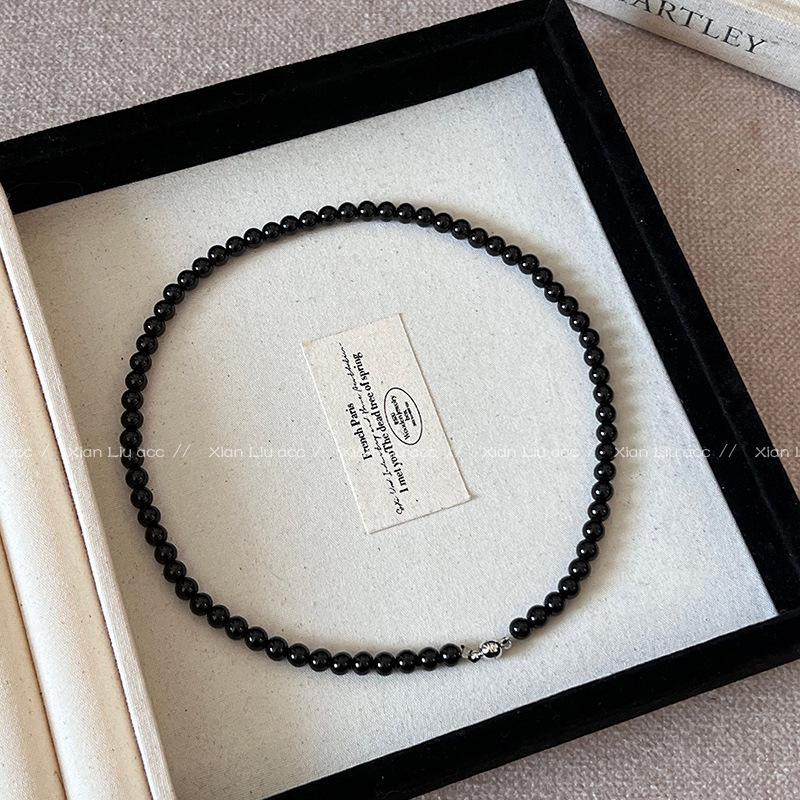 2025 Sense Layered Black Agate & Pearl Necklace - Light Luxury Women's Clavicle Chain Accessory